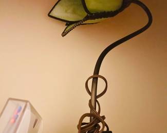 Gooseneck green slag glass lamp