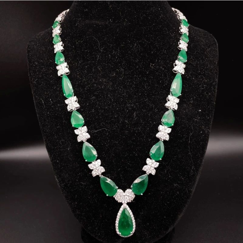 41.91 Carat Natural Emerald & Diamond Necklace in Platinum