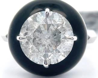 Oscar Friedman 4.95 Carat Natural Diamond & Black Enamel Ring in Platinum