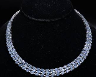 65.96 Carat Natural Blue Sapphire & 2.46 Carat Diamond Necklace in 14K White Gold