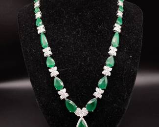 41.91 Carat Natural Emerald & Diamond Necklace in Platinum