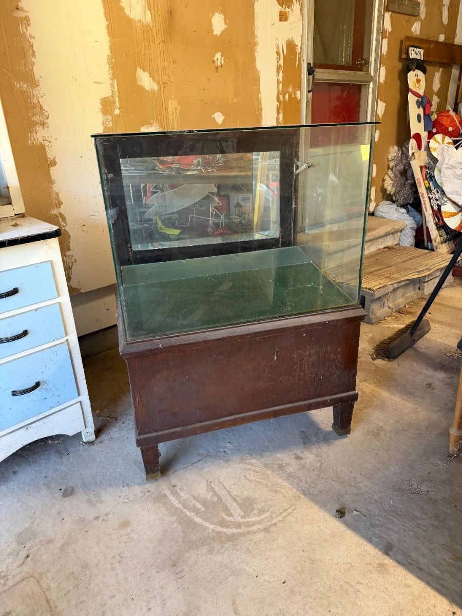 Vintage 1930's Era Display Showcase Glass & Wood Front View