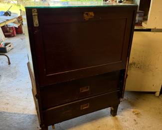 Vintage 1930's Era Display Showcase Glass & Wood Rear View