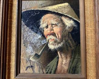 Acrylic on LEAVES  SIGNED Korean artist