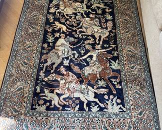 Hand-Knotted Persian Tabriz Pictoral Hunting Scene Silk Rug (73"L x 48"W)