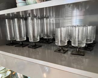 MCM Federal Glass "Nordic Midnight" (Smoke) Square-footed Pedestal Glasses