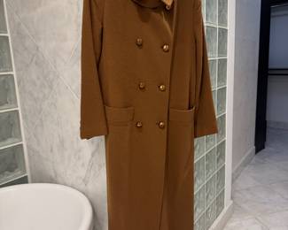 Women's Vintage Neiman Marcus Double Breasted Camel Woll Coat Size L