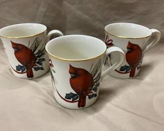 3-Lenox Winter Greetings Cardial Mugs