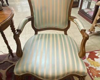 Green Striped French Arm Chair 