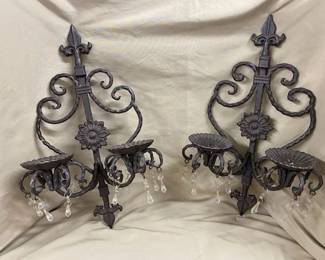 Pair Cast Iron Wall Sconces 