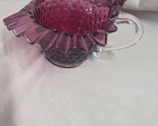 Fenton Cranberry Dish w/Clear Handle 