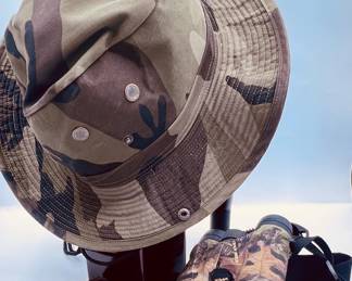 Hunters Hat, Antique Glasses, Nikon Binoculars , Mens watch,