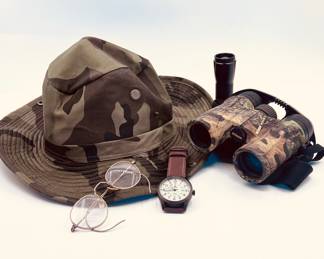 Hunter Hat, Glasses, Watch , Nikon Binoculars