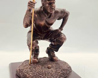 Cold Cast Bronze , Golfer Squatting to look at the Line of the ball