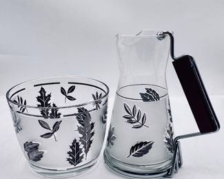 Moder Glass Ice Bucket Libby Glass Co. Mid- Century - Silver Leaf 1950-1960