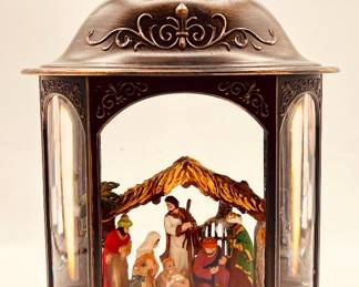 Antique Bronze Style Nativity snow globe glitter lantern
