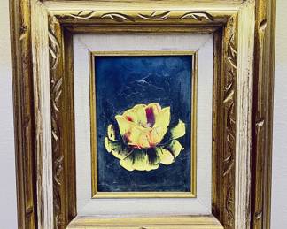 Mid-Century Vinatge oil painting , Yellow Rose