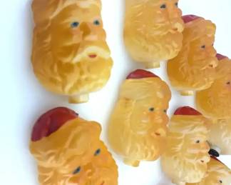 Vintage Plastic Blow Mold Santa Claus Head Christmas String Light Covers Lot
