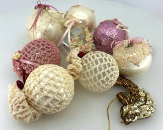 Handcrafted Crochet, Satin  Beaded Christmas Ornament Collection  10 Pc