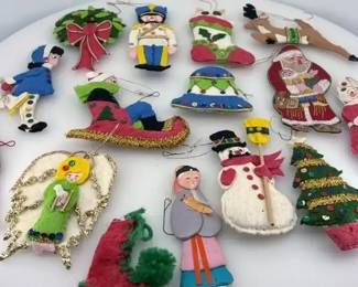 Vintage Cut  Sew Stuffed Fabric Christmas Ornaments  15pc