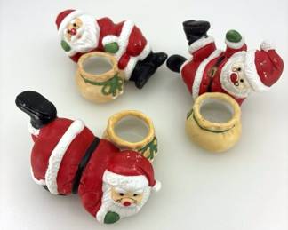 Set of 3 Vintage Thailand Santa Claus Christmas Candle Holders