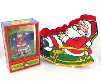 Vintage Otagiri Mechanical Dancing Santa Music Box  3D PopUp Cardboard Rocking Santa