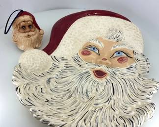 Vintage Atlantic Ceramic Santa Claus Serving Platter  Santa Ornament