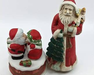 Vintage Bisque Porcelain Santa Figurines 1981 Jasco Music Box  More
