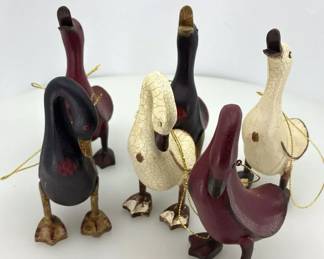 HandPainted Wooden Goose  Swan Christmas Ornaments 6pc
