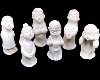 Vintage Italian White Alabaster Resin Choir Boys Figurine Lot  6pc