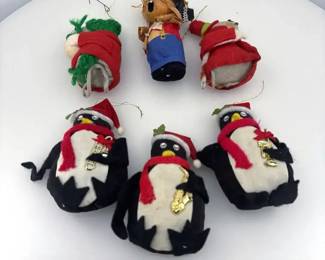 Penguins  Mice Holiday Ornaments 6pc