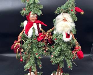 Vintage Mr  Mrs Clause Christmas Trees Pair 24 