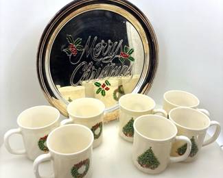 Vintage Christmas Serving Plattler  Christmas Mug Sets VETRO PORCELLANA