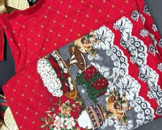 Vintage Christmas Aprons, Embroidered Napkins Pot Holders