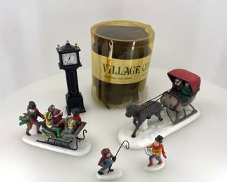 Dept 56 Heritage Village Christmas Accessories Lot  Cratchit Family, One Horse Open Sleigh, Village