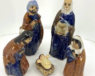 Vintage Hecho en Mexico HandPainted Pottery Nativity Set  6 Pc