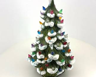 LOMETA Ceramic Lighted Christmas Tree  Multicolor Lights  Snow