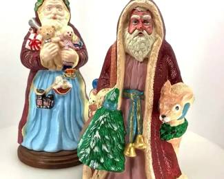 Vintage HandPainted Ceramic Woodland  Toyland Old World Santa Figurines  2pc