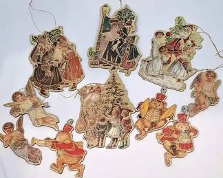 Vintage 1980s Christmas Eve Inc. Victorian DieCut Cardboard Ornament Lot  39pc