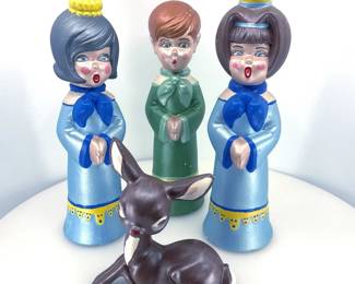 Vintage 1980 HandPainted Atlantic Mold Ceramic Carolers  Fawn  Signed A.Tudyk