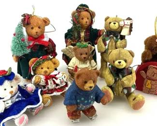 Vintage Christmas Plush Teddy Bear Figurine  Ornament Holiday Lot  9pc