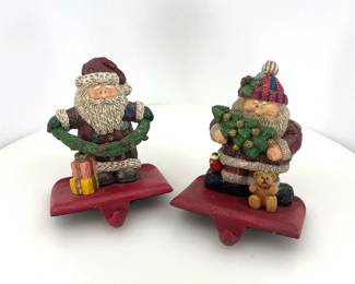Retro Folk Art Style Weighted Santa Christmas Stocking Hangers 2pc