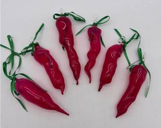 Vintage Handblown Glass Red Chili Pepper Ornaments 6pc
