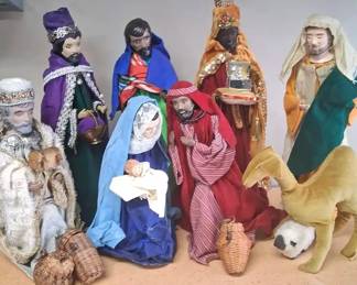 Hand Made Fabric Mache Nativity Set Baby Arm Broken