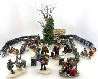 Lemax Village Collection Colonial Stone Wall, Bristle Tree  11 Figures Lot