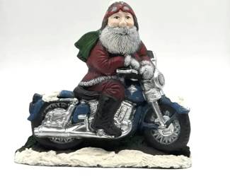Motorcycle Santa Hand Painted Molded Chalkware 7 