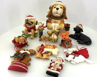 Vintage Christmas Dog Figurine  Ornament Holiday Decor Lot