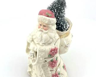 Lenox Petals  Pearls Pearls  Poinsettias Santa w Bottle Brush Tree Figurine