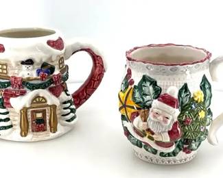 Vintage Fitz  Floyd HandPainted Christmas Mugs Set of 2 With Original Boxes