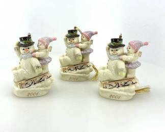 Lenox Hold On Tight 2001 Snowman Ornaments with Boxes  Certificates